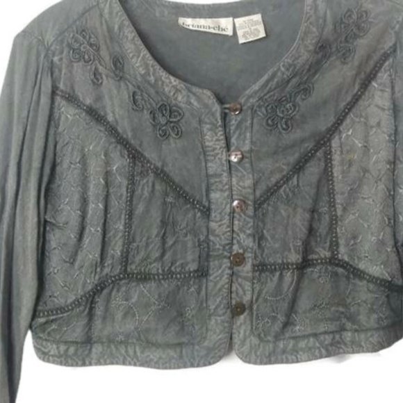 Vintage Briana-Che Succotash Embroidered Crop Top in Olive Green - Picture 2 of 4